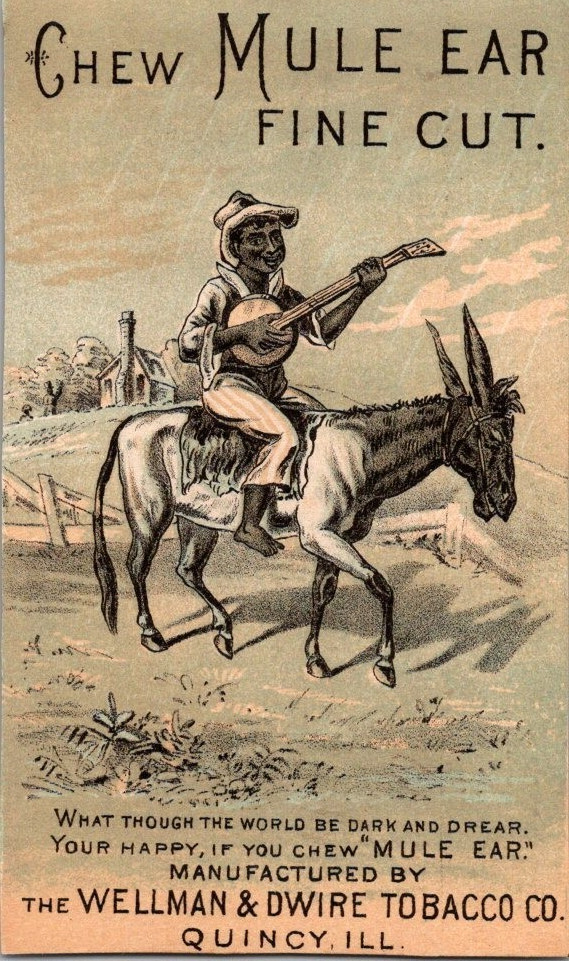 Chew Mule Ear fine cut George Buell & Co trade card man on mule a132