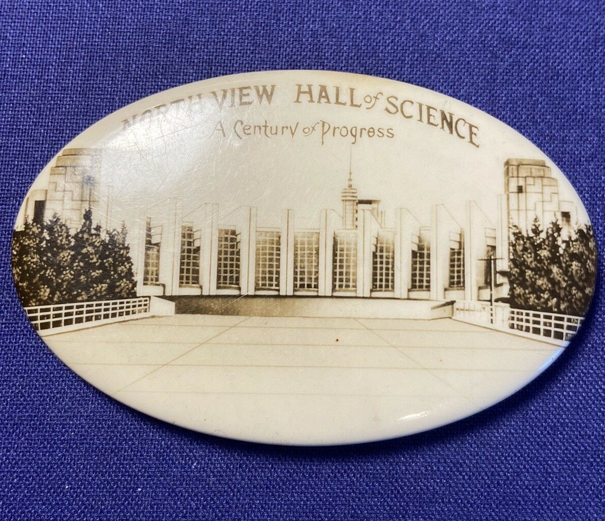 1933 CENTURY OF PROGRESS NORTH VIEW HALL OF SCIENCE CELLULOID ADVERTISING MIRROR