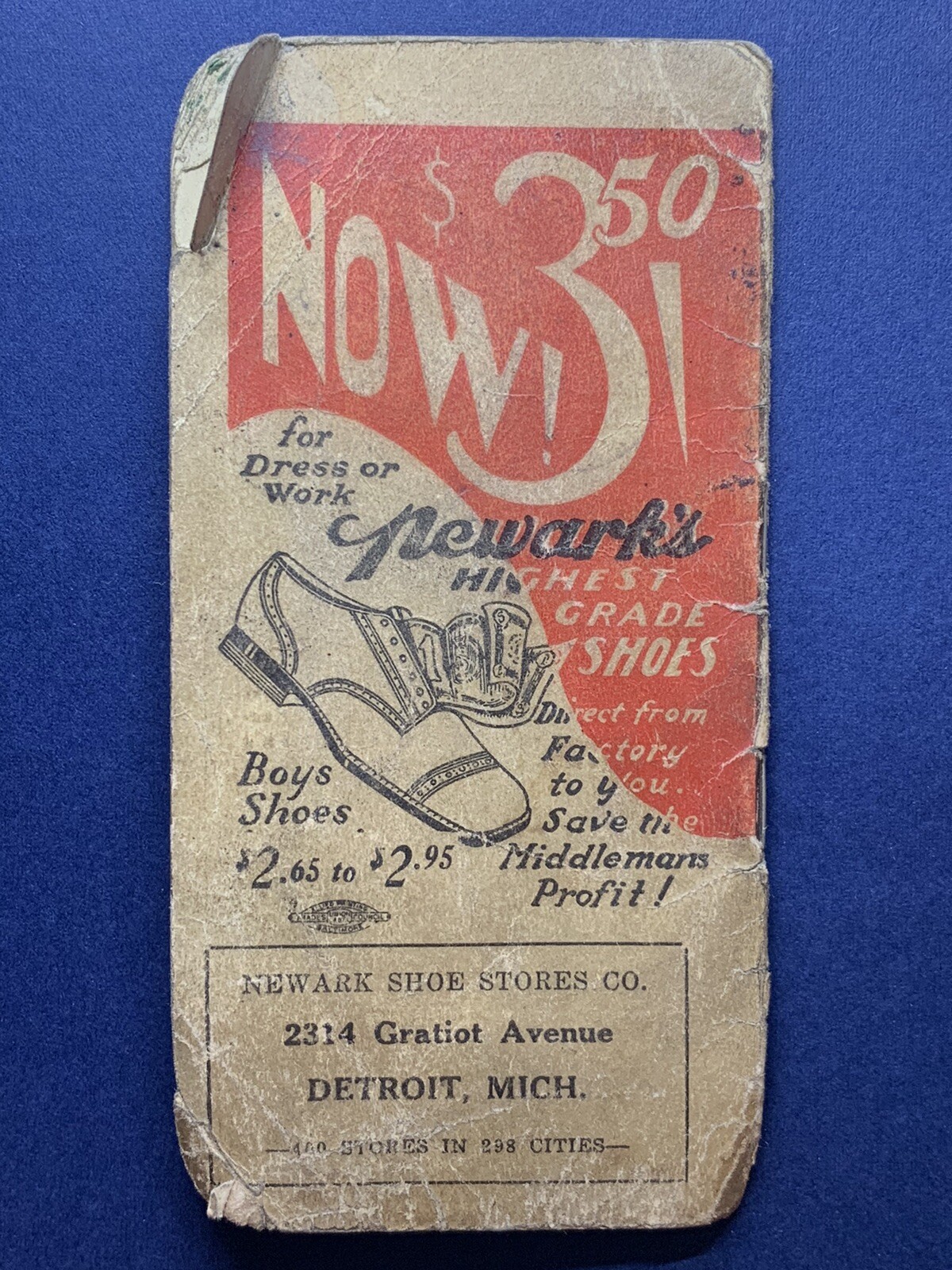 1924 NEWARK’S HIGHEST GRADE SHOES DETROIT MICHIGAN ADVERTISING EPHEMERA