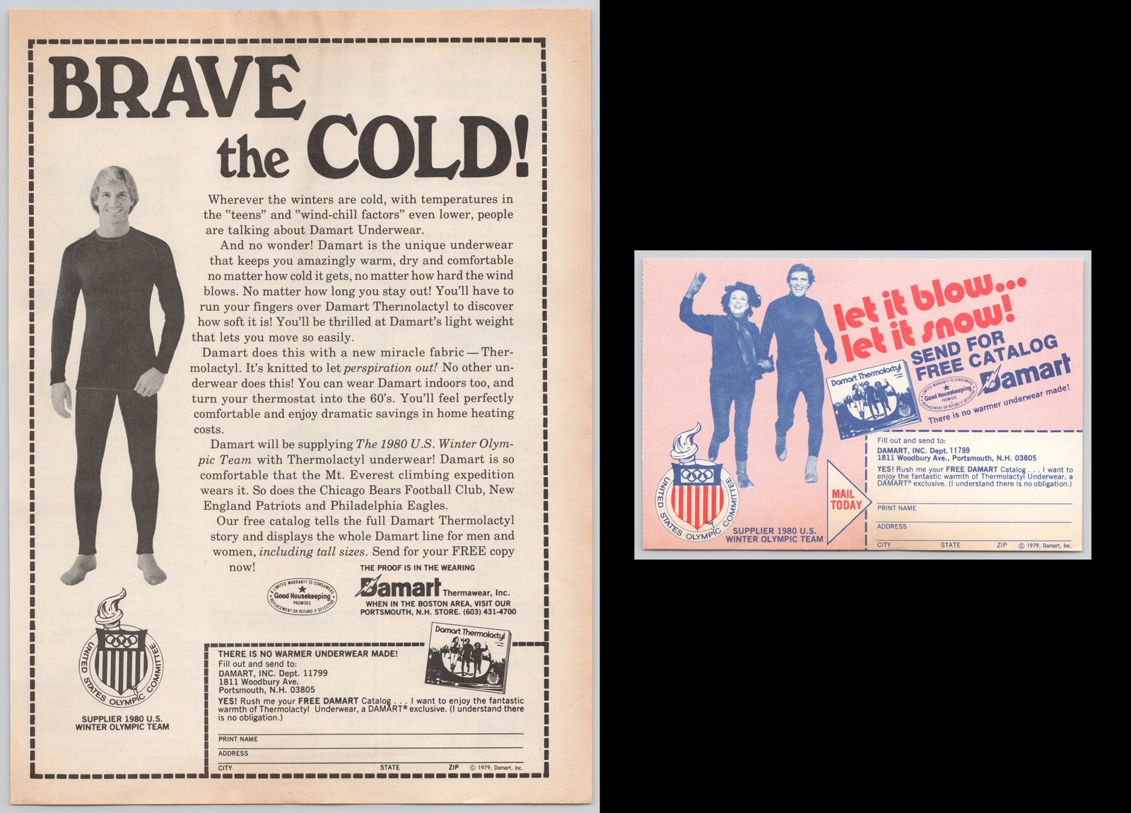Damart Underwear Thermolactyl Olympic Winter 1980 Teams 1979 Vintage Print Ad
