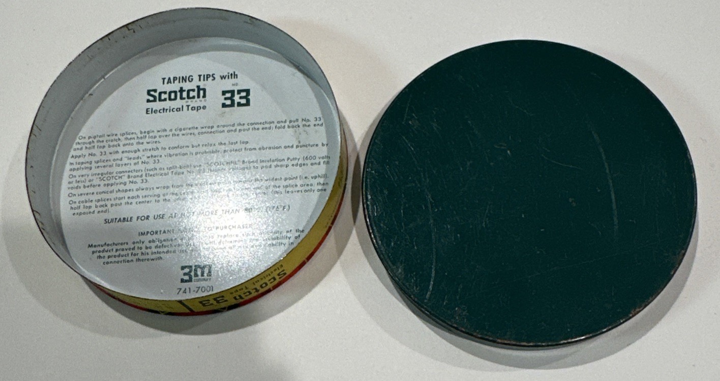 Vintage SCOTCH Brand Vinyl Plastic Electrical Tape No 33 Tin Can EMPTY