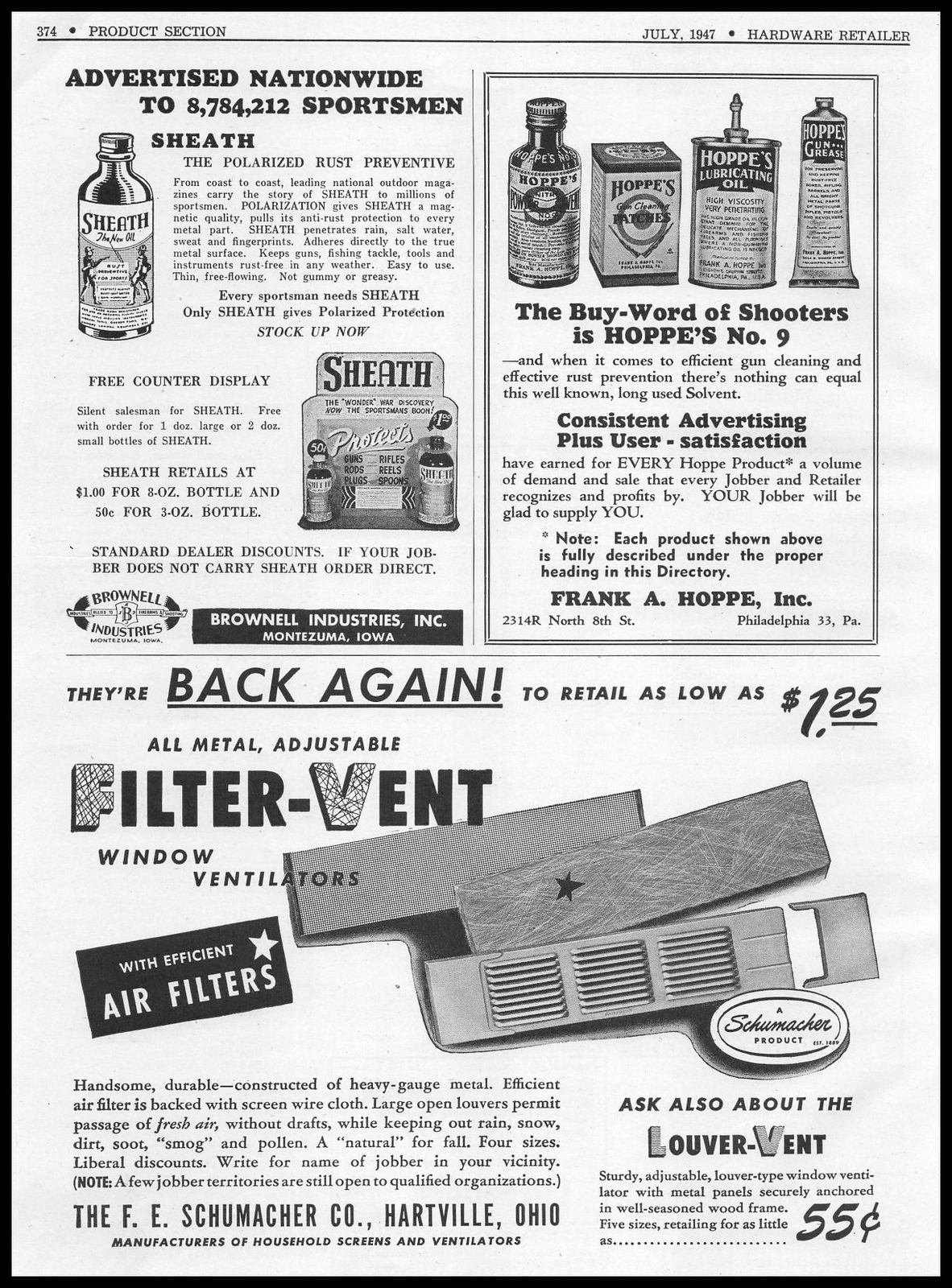 1947 Brownell Industries Inc. Montezuma Iowa Sheath Rust Preventative Print Ad