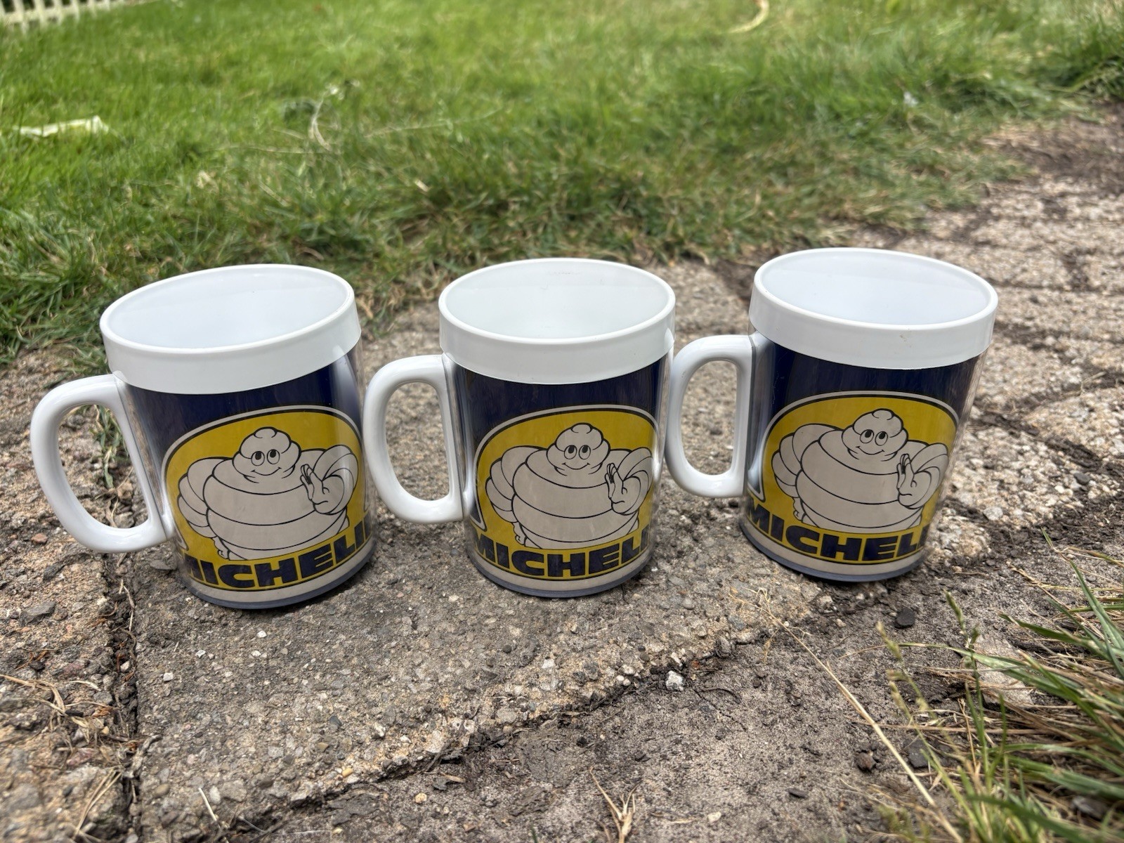 VTG Michelin Tire Coffee Mug Thermo-Serv Plastic Promotion Cup USA Pair Of 3