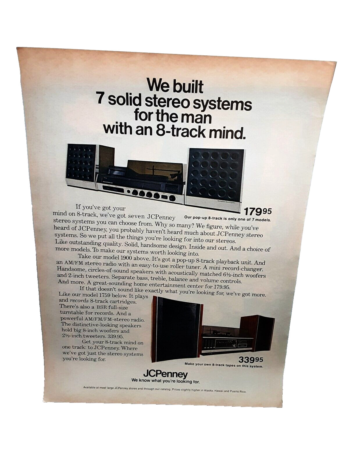 1973 JCPenney Stereo System with 8 Track Original Print Ad 70s