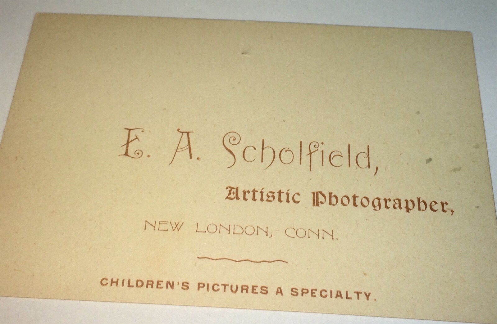 Rare Antique American Photographer E. A. Scholfield Advertising Trade Card! CT!