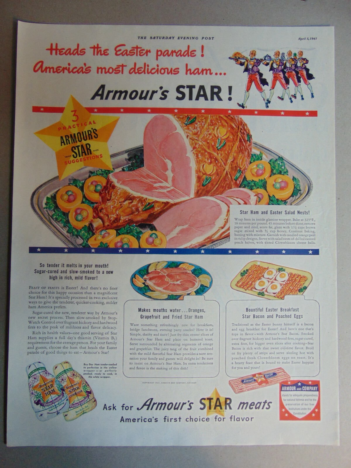 1941 ARMOUR’S STAR HAMS and Meats vintage art print ad