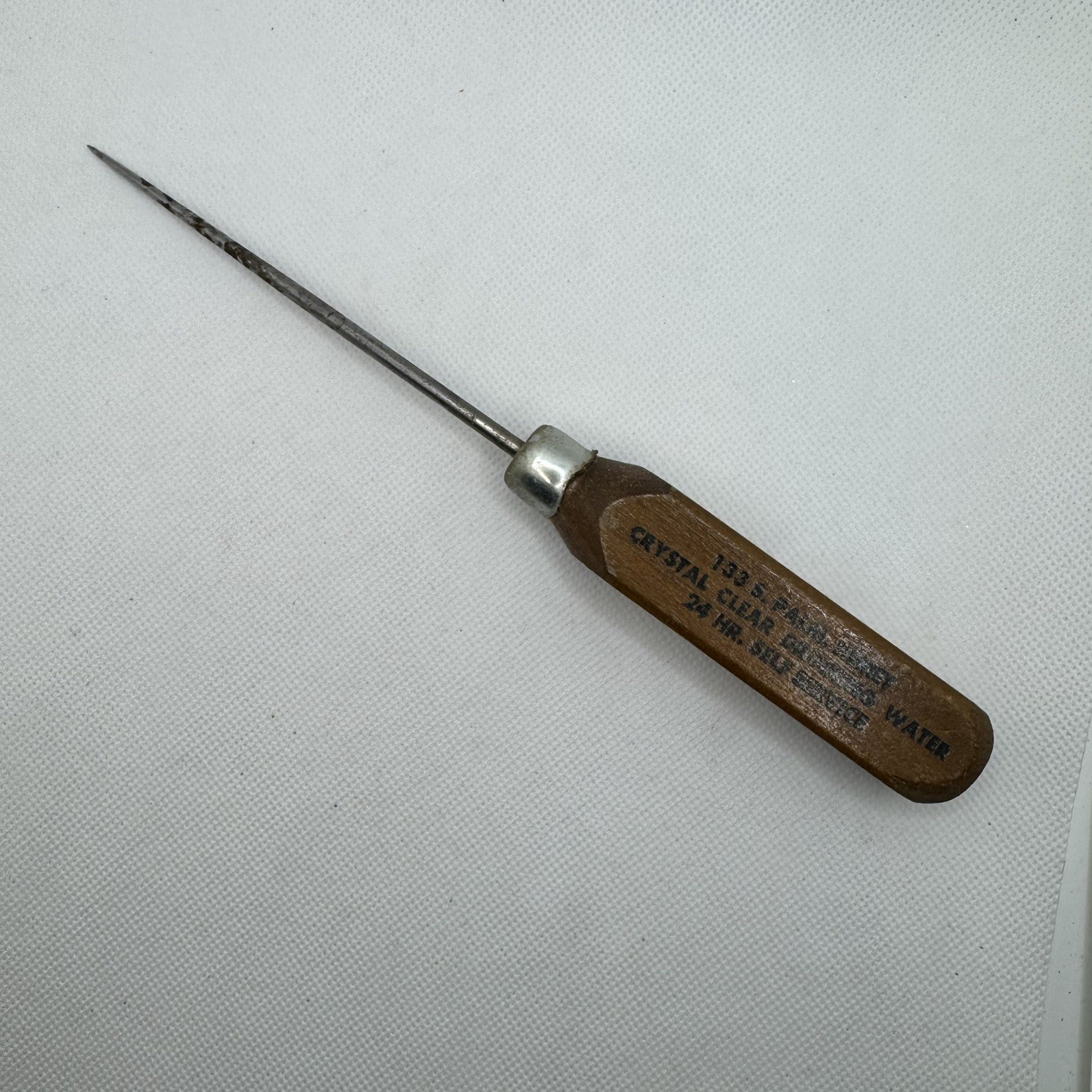 Vintage Ice Pick Advertising Com. Ice Palm Hemet Crystal Clear Drinking USED