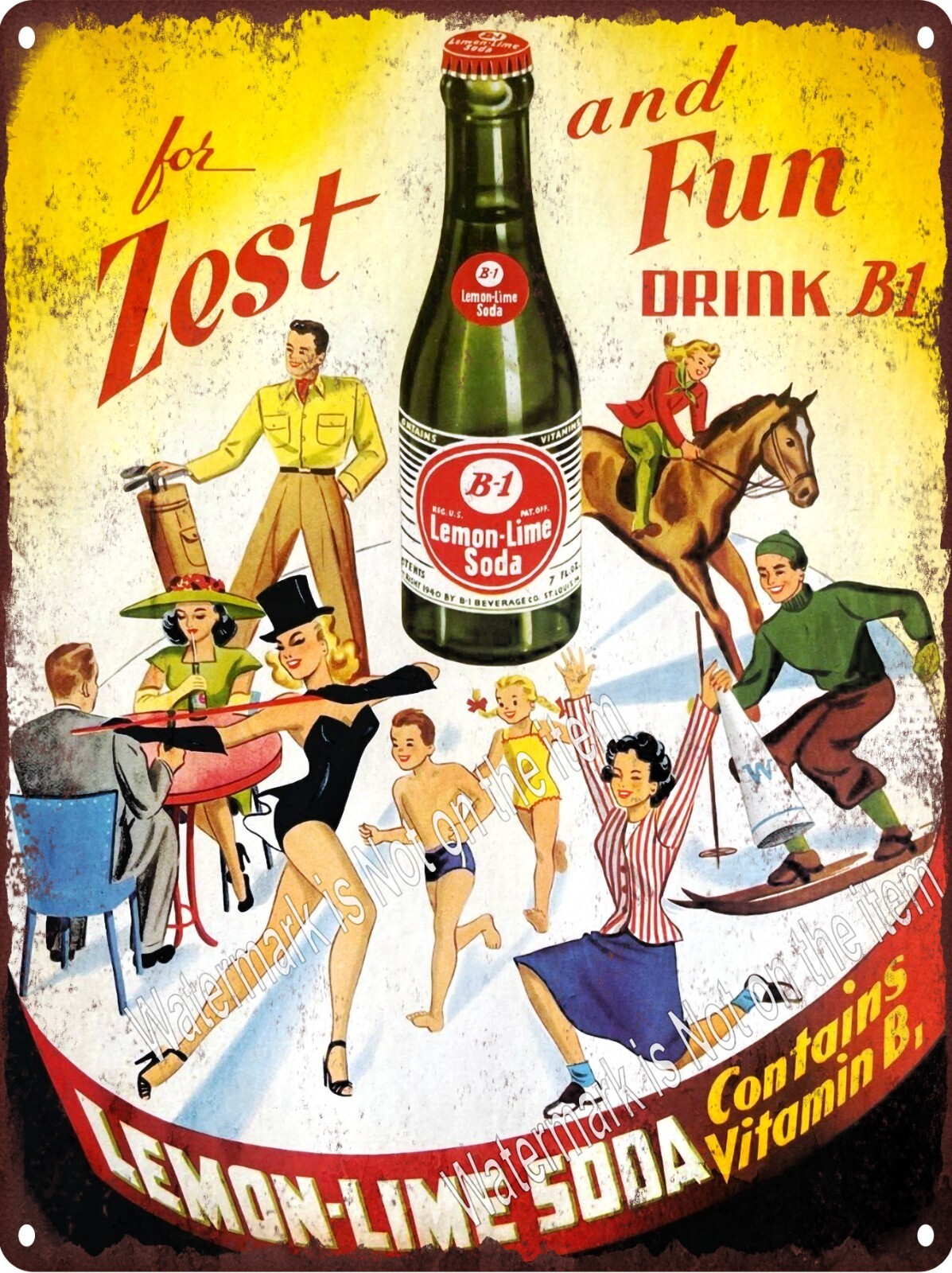 1950’s B-1 Lemon Lime Soda Cola Bottle Cap Cheerleader Metal Sign 9×12″ A997