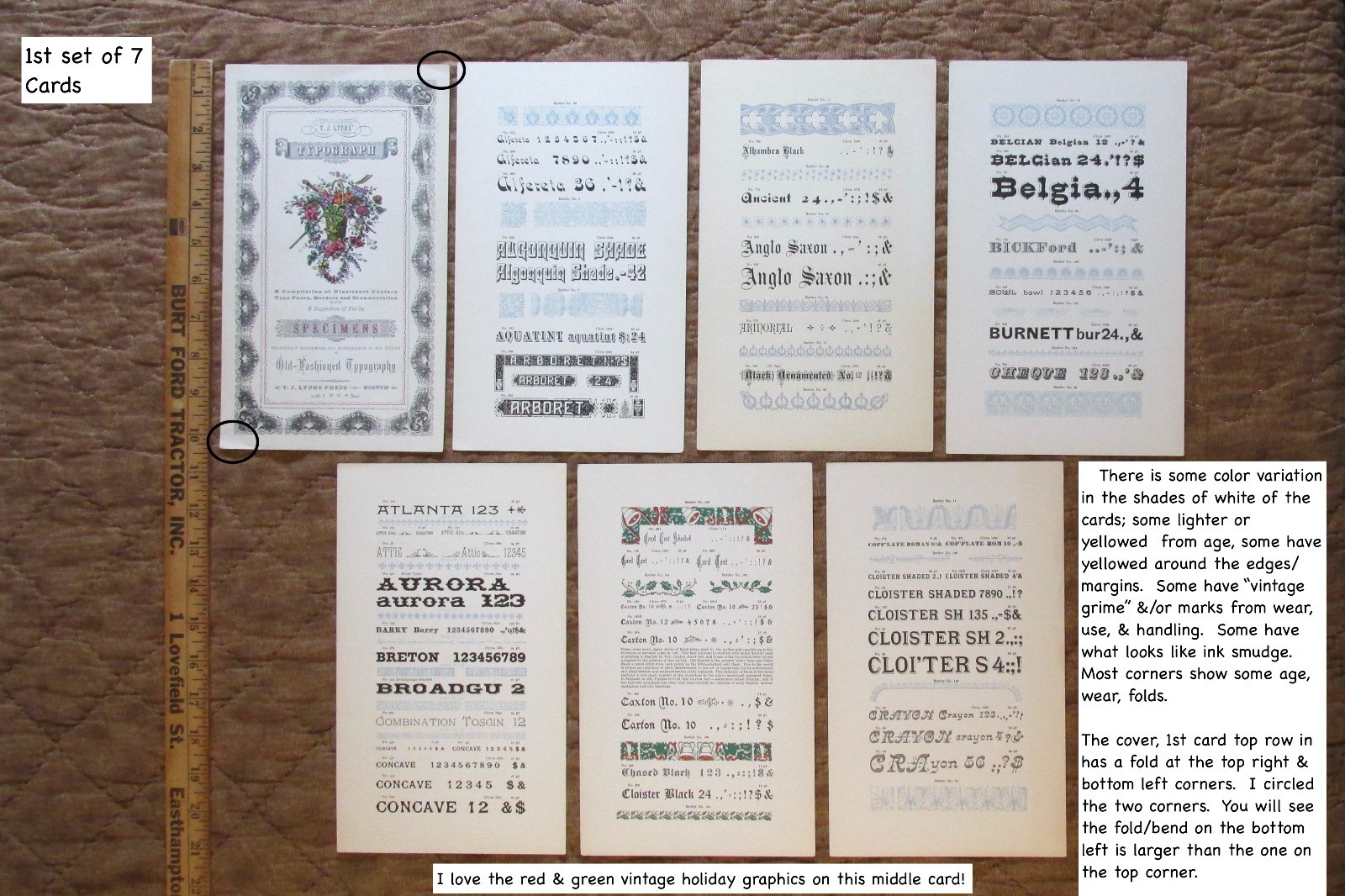 1958 TJ Lyons SPECIMENS Old Fashioned TYPOGRAPHY Sample Cards ADVERTISING