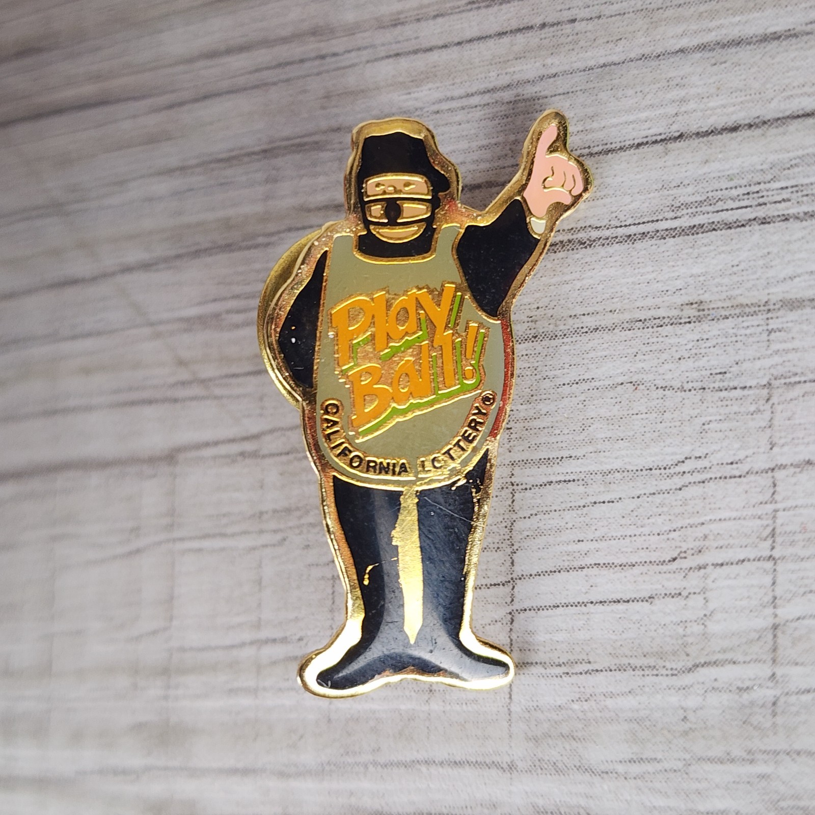 Vintage California Lottery Play Ball Baseball Umpire Mascot Hat Enamel Lapel Pin