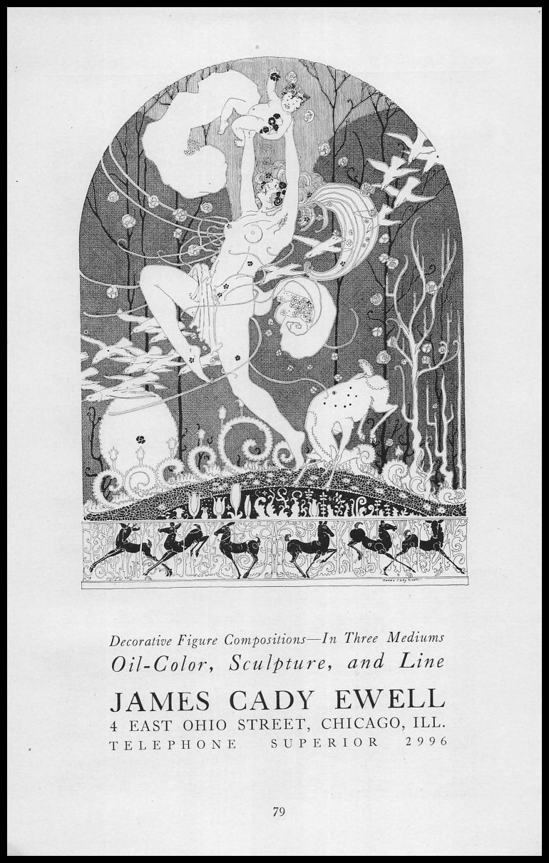 1925 James Cady Ewell Chicago IL Oil Sculpture Line Figure Art Nouveau Print Ad