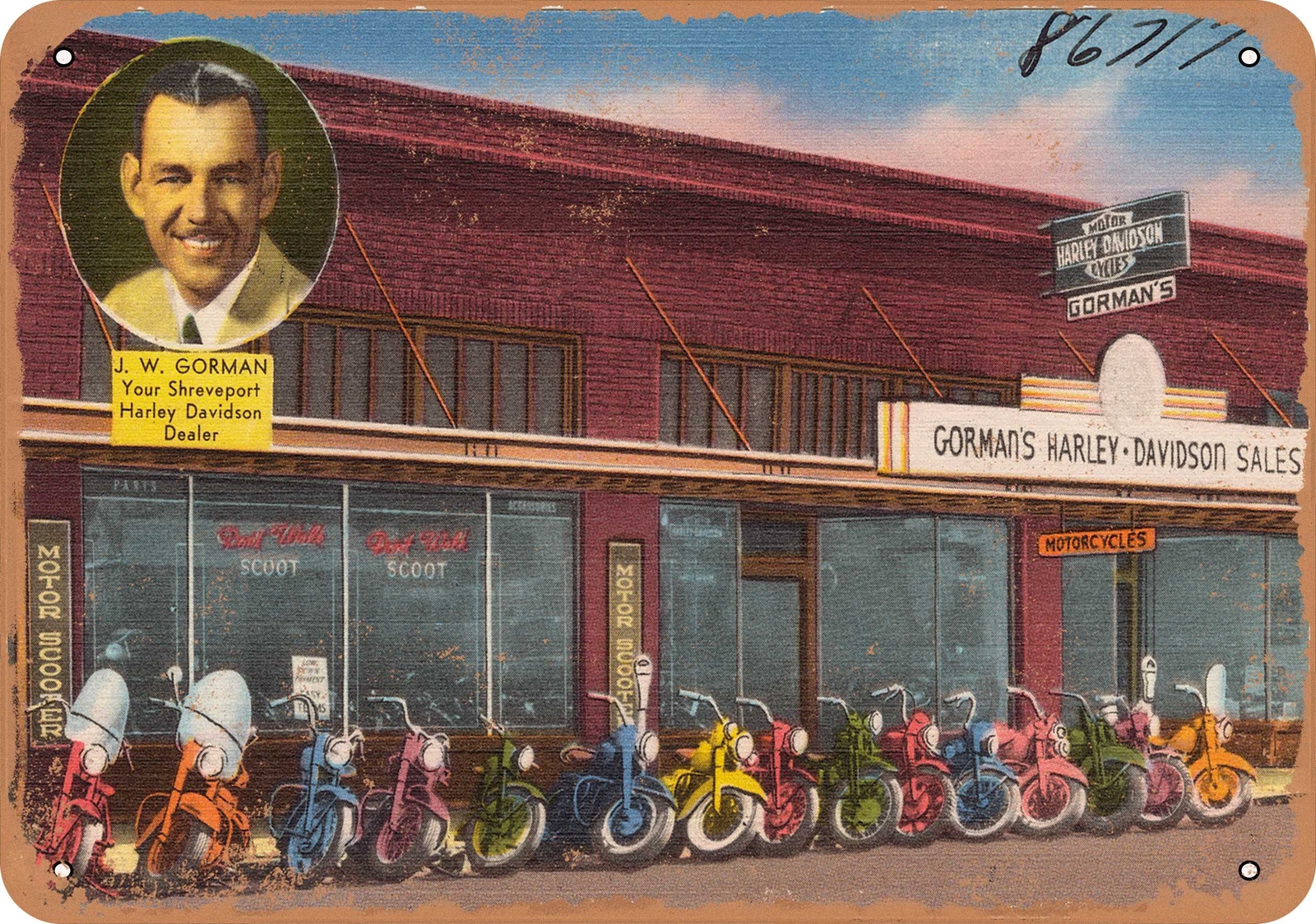 Metal Sign – Louisiana Postcard – Gorman’s Harley Davidson Sales, Inc., 1805 Te