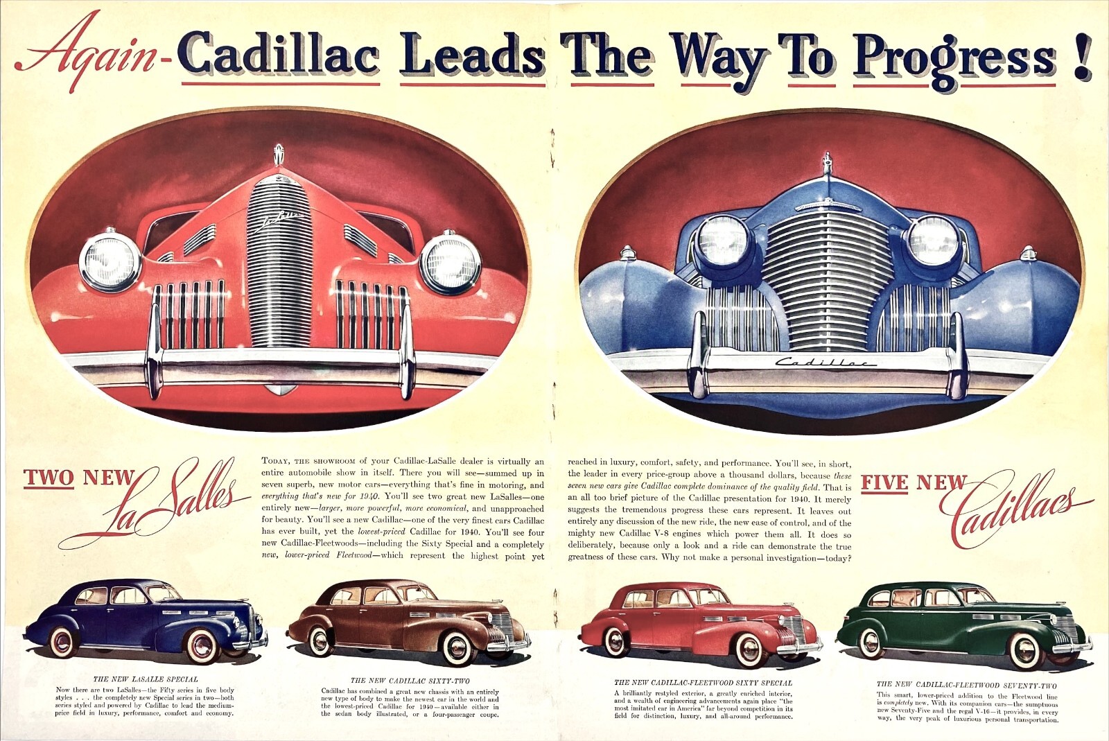 1940 Cadillac LaSalle Fleetwood Lead All 1939 Vtg Centerfold Magazine Print Ad