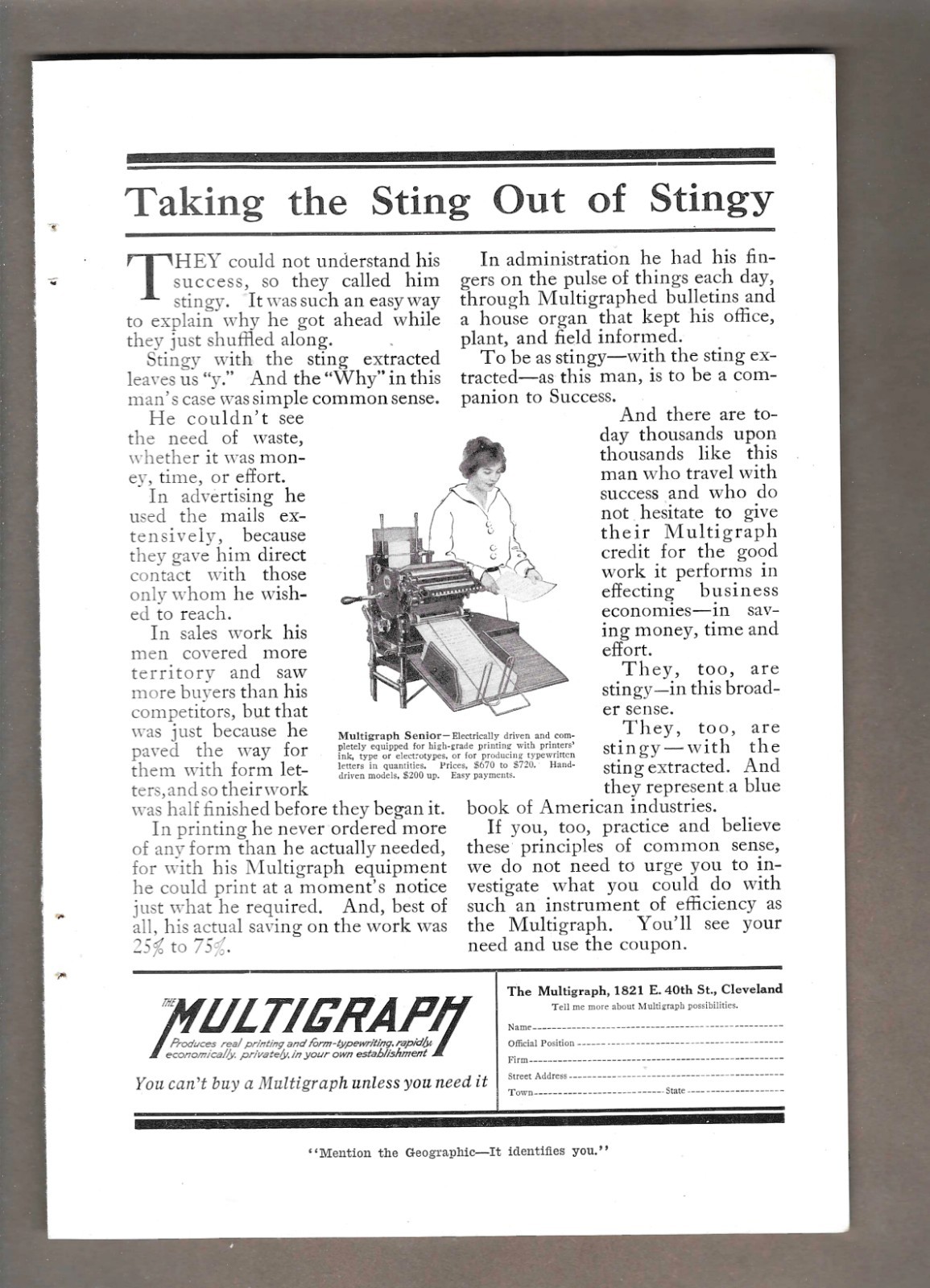 1916 Multigraph Printer /Printing System & The Pullman Railway Cars Vintage Ads