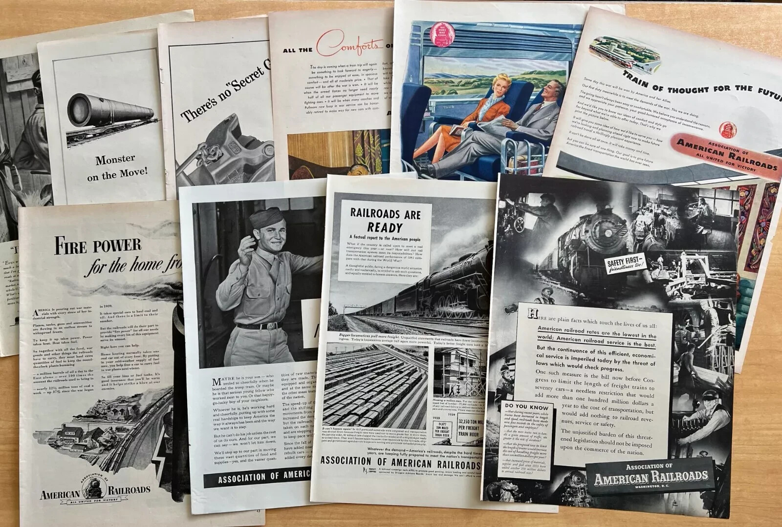 Association of American Railroads 10 VINTAGE PRINT ADS 1930s-40s RR WWII
