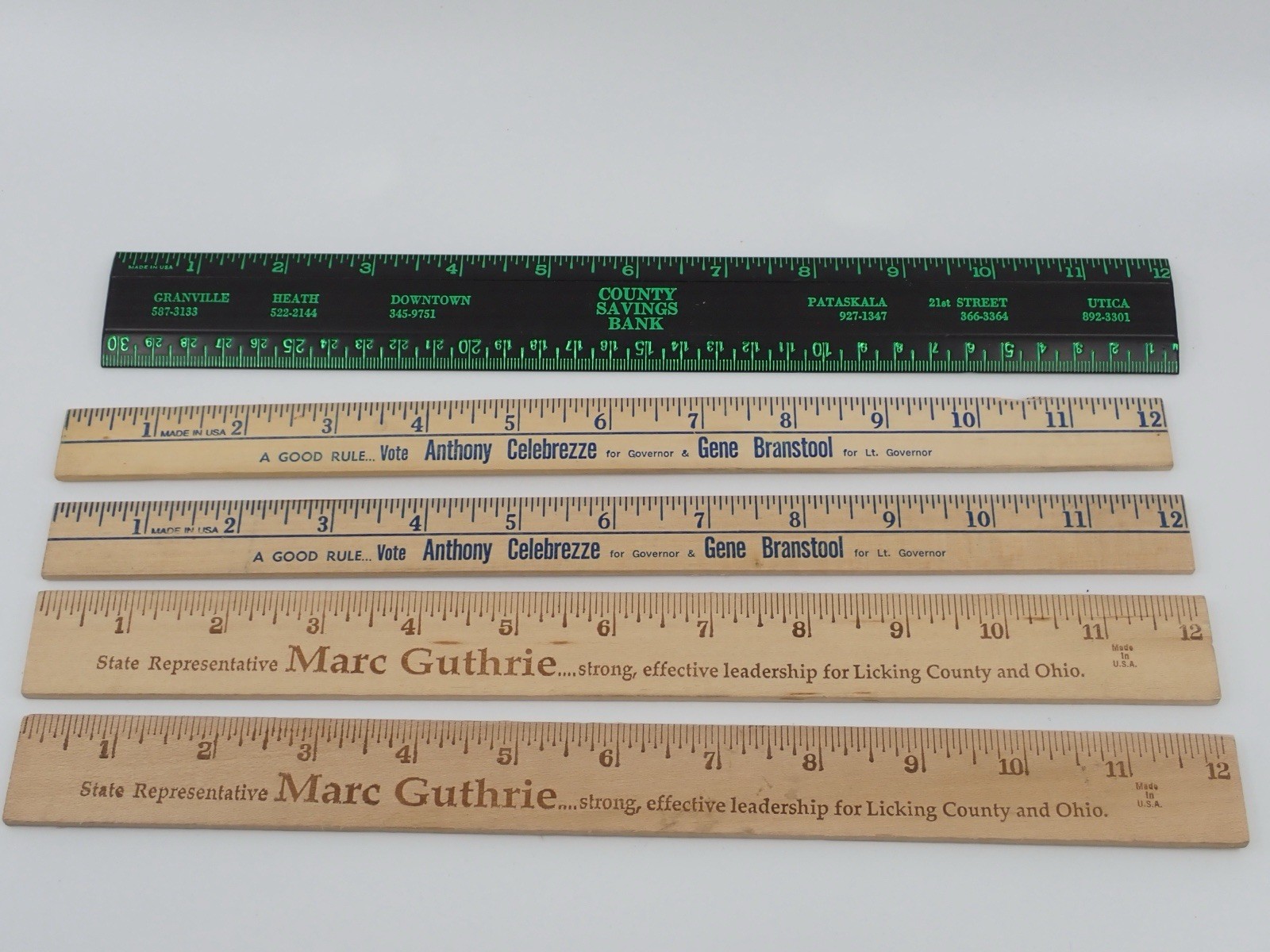 Vintage Political Campaign And Commercial Rulers Wooden & Plastic