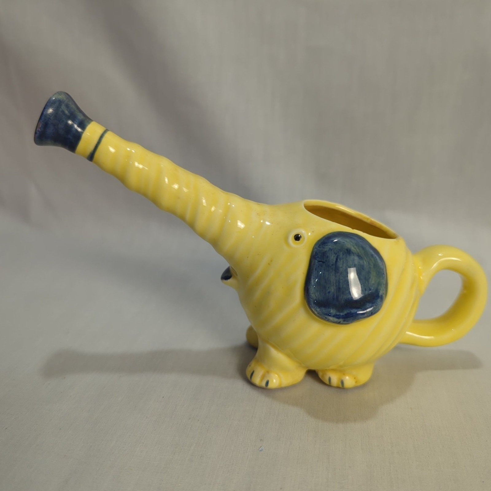 Vintage Ceramic TOYO Japan Yellow & Blue Long Trunk Elephant Creamer
