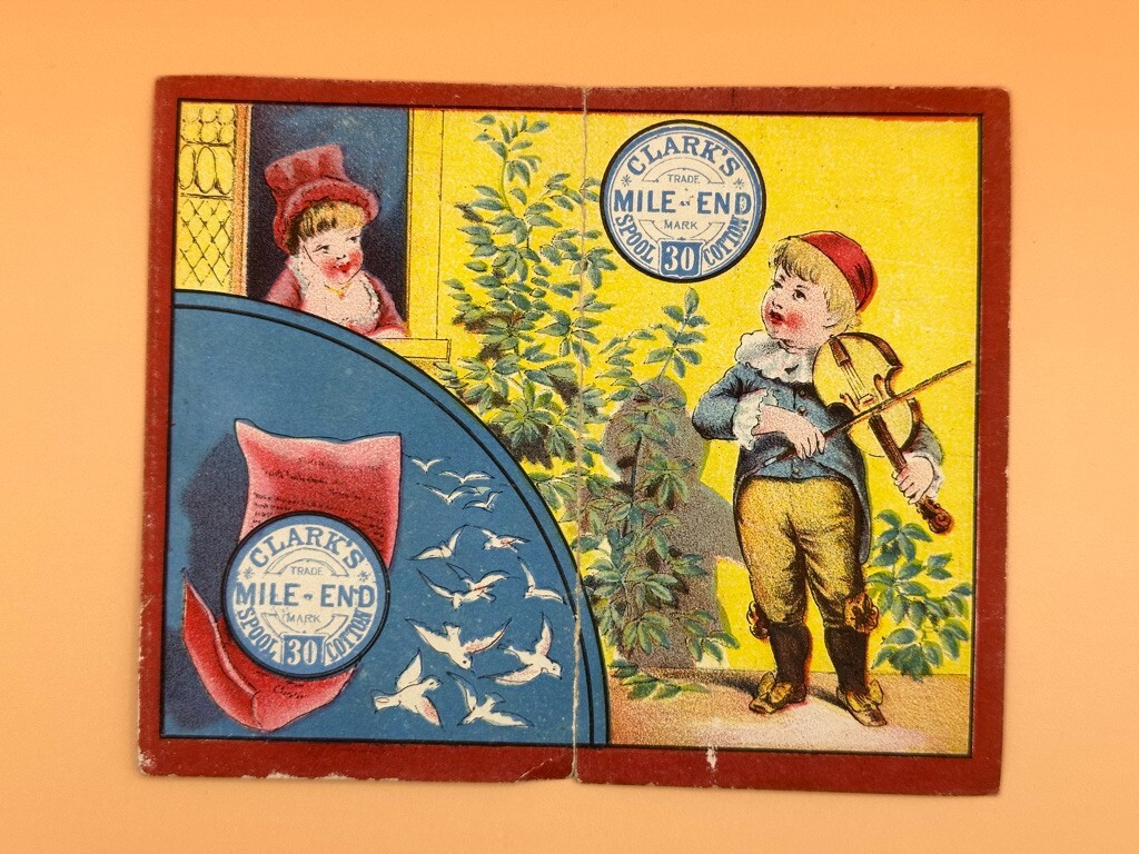 1883 SERENADE Clark’s Cotton SEWING THREAD Advertise Trade Card Pocket CALENDAR