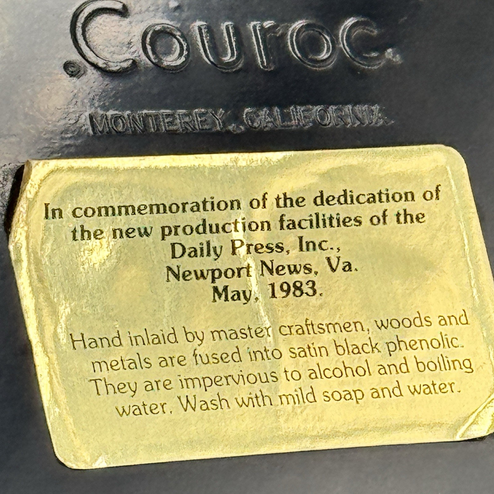 Courac Monterey Phenolic Tray Daily Press Newport News VA 1983 Advertising Rare