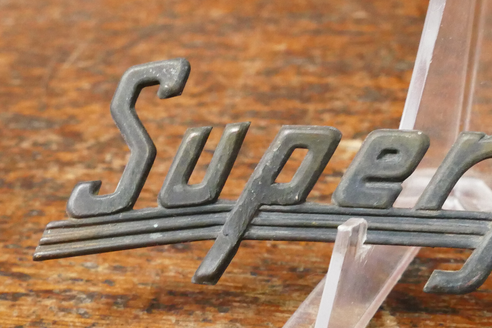 Vintage SUPER FLAME Embossed Brass Advertising ID Tag Emblem Badge Sign