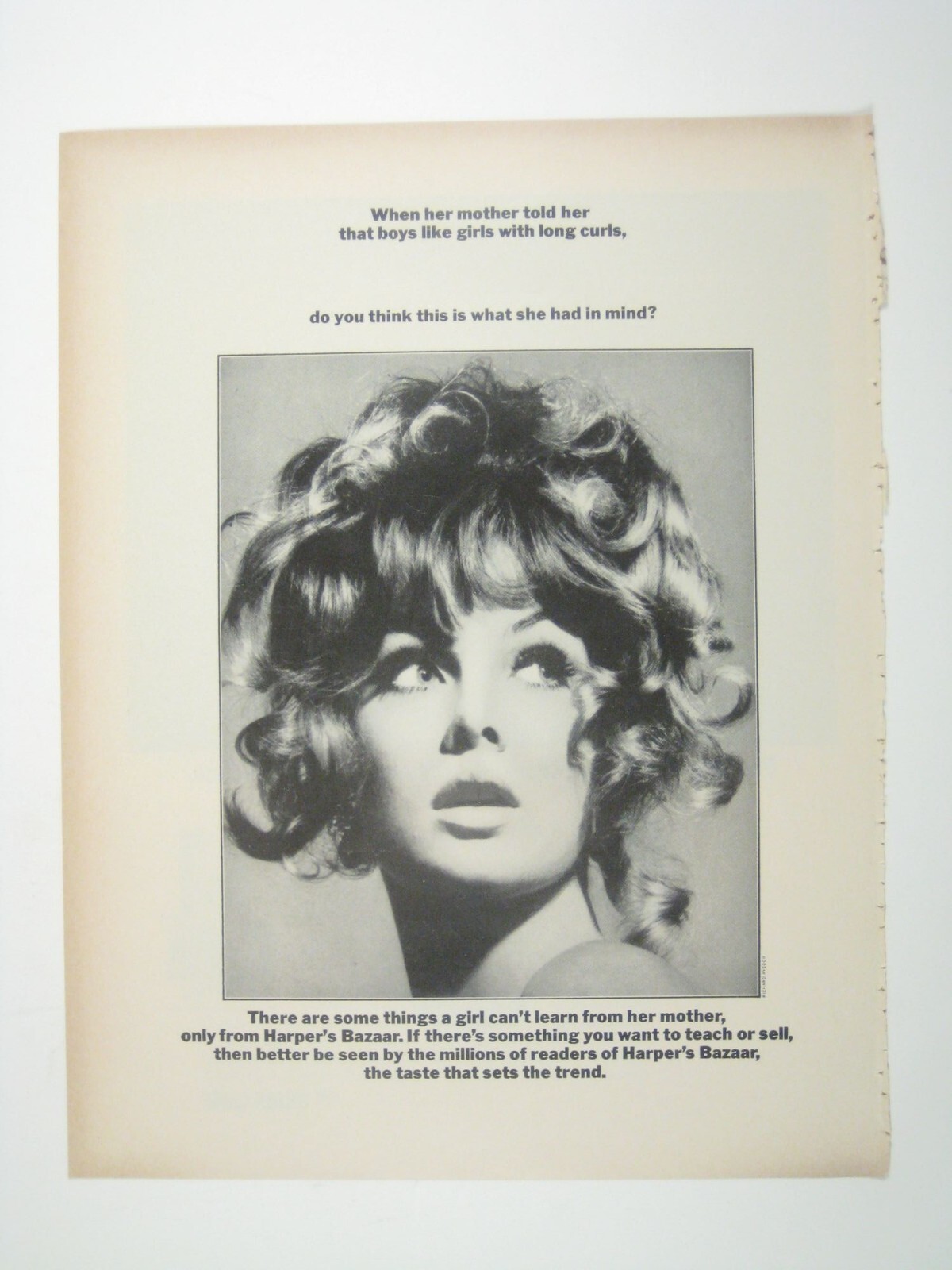 1966 Vintage Harpers Bazaar Print Ad Iconic Curly Hairstyle MOD 1960 Fashion