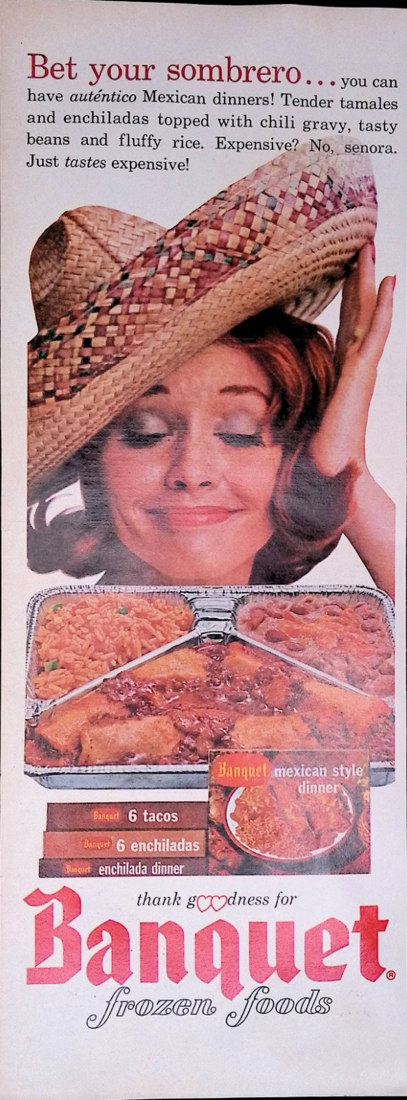 Banquet Frozen Foods Mexican Dinners Bet Your Sombrero Print Ad LIFEDec 13 1963