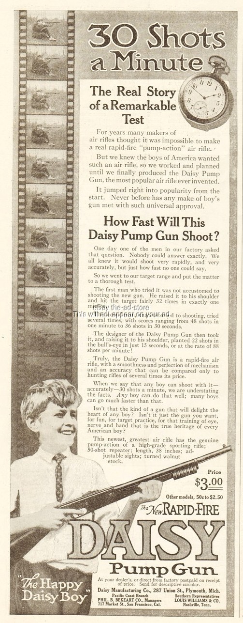1915 Daisy Pump Gun Air Rifle Plymouth Michigan Prices Vintage Magazine Print Ad