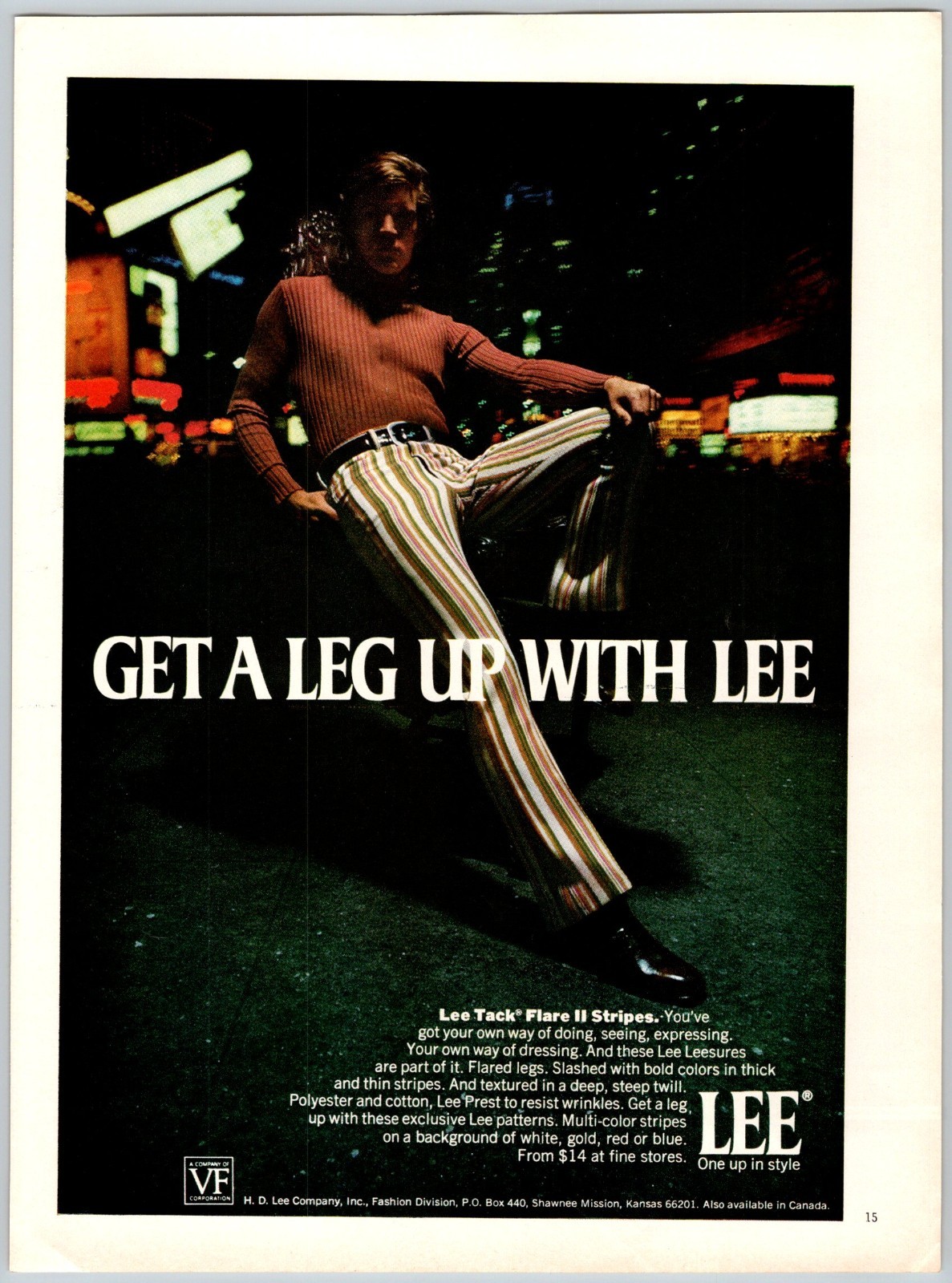1971 OVER THE TOP STRIPED LEE JEANS Vintage 8″X11″ Magazine Ad 1970’s HTN39