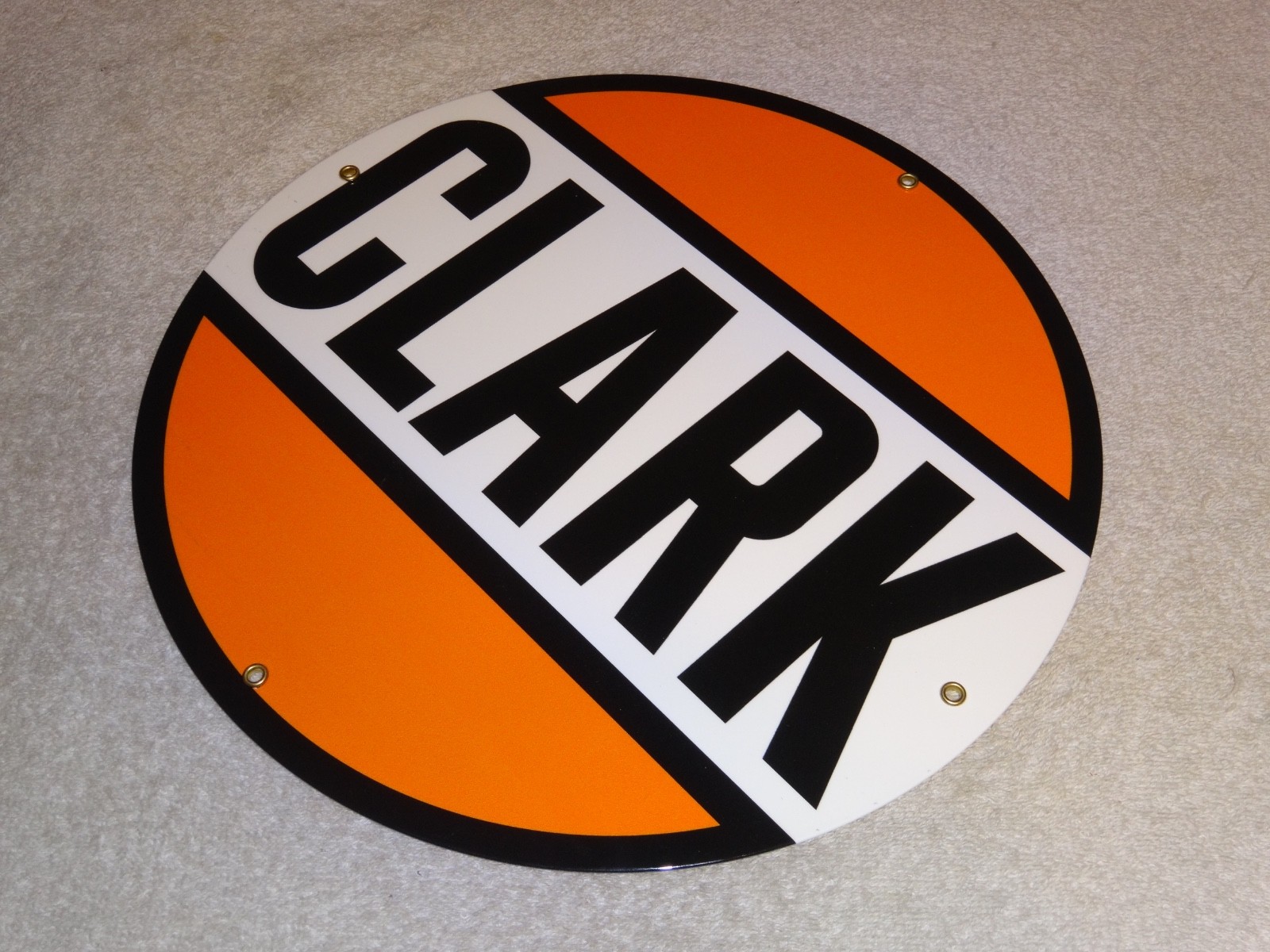 VINTAGE “CLARK GASOLINE” 11 3/4″ PORCELAIN METAL SERVICE STATION PUMP PLATE SIGN