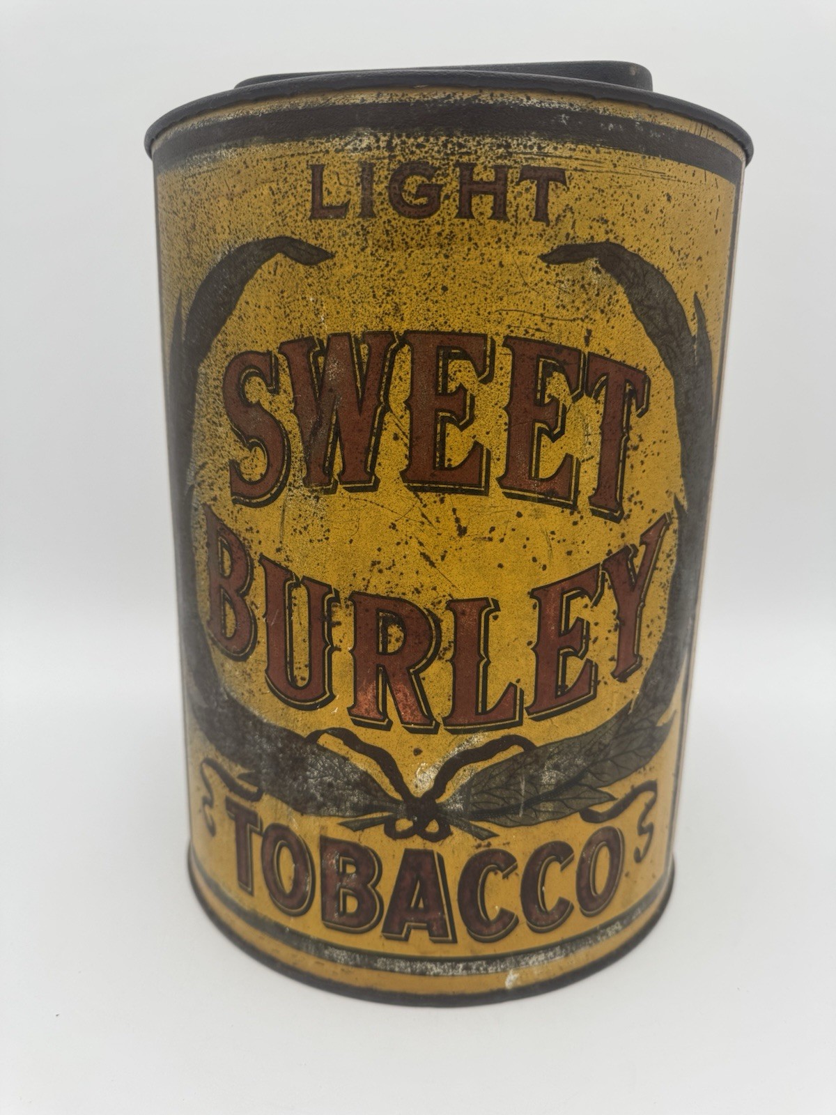 Antique Sweet Burley Tobacco Tin Spaulding & Merrick c1900 Rare Stepped Lid