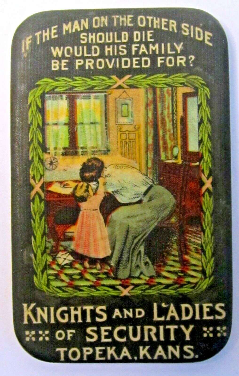 circa 1910 KNIGHTS AND LADIES OF SECURITY Topeka Kansas pocket mirror *