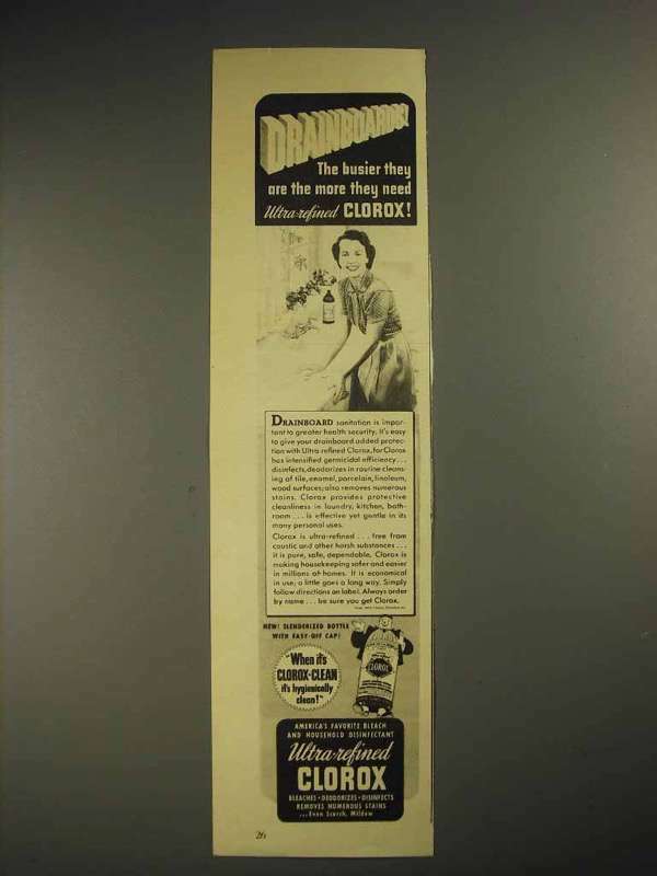 1941 Clorox Advertisement – Drainboards