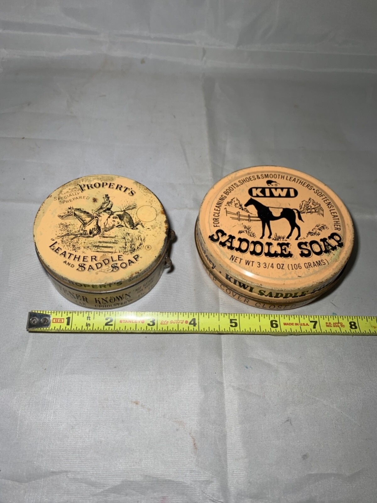 Pair of old saddle soap tins Kiwi & Propert’s