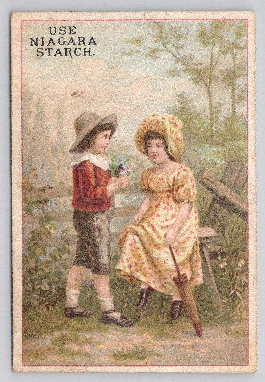 Victorian Trade Card c1880 Courting Kids Niagara Starch
