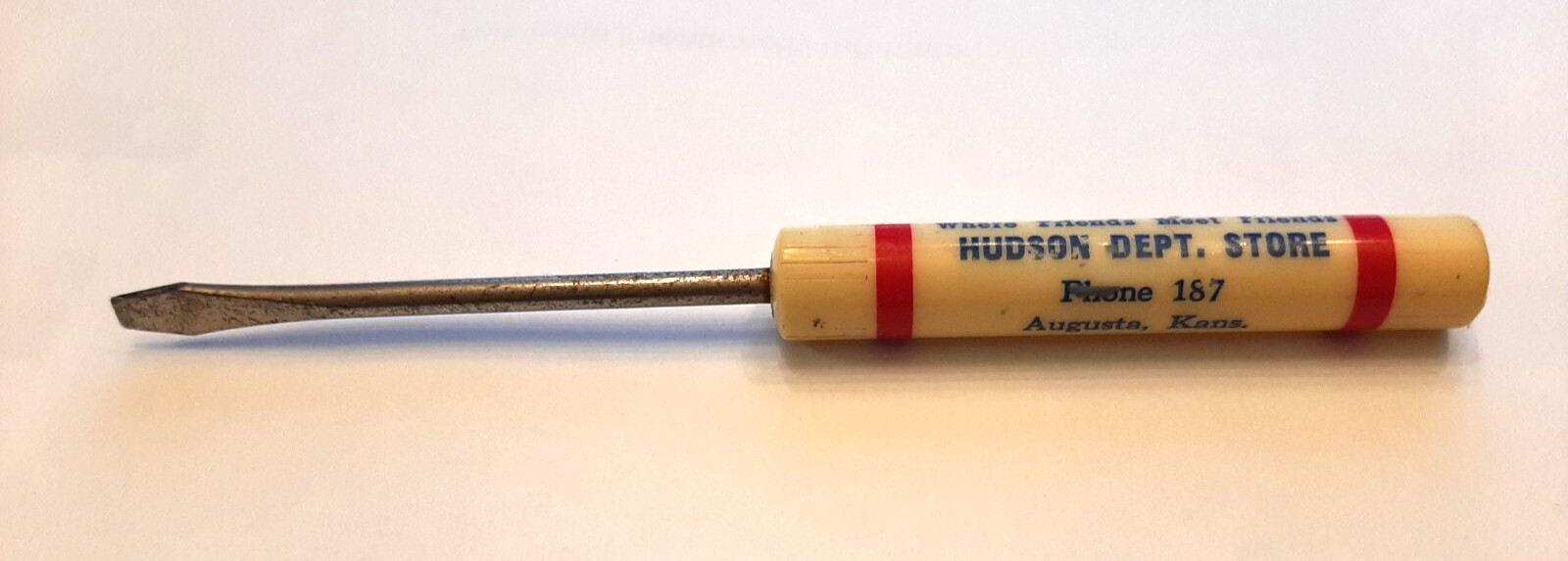Hudson Dept Store, Augusta Kansas Small Advertising Screwdriver 1940s 1950s Vtg