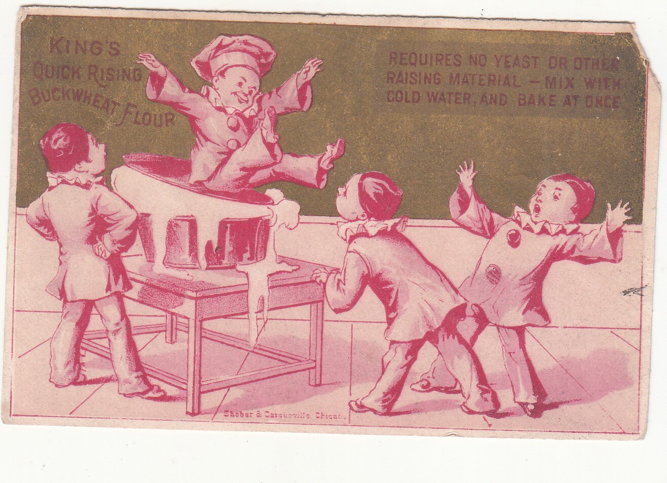 King’s Quick Flour Boy Chefs Overflowing Pot Chicago Vict Card c1880s