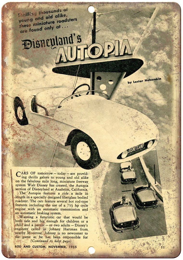 Disneyland AutoPia Vintage Go Kart Reproduction Metal Sign A345