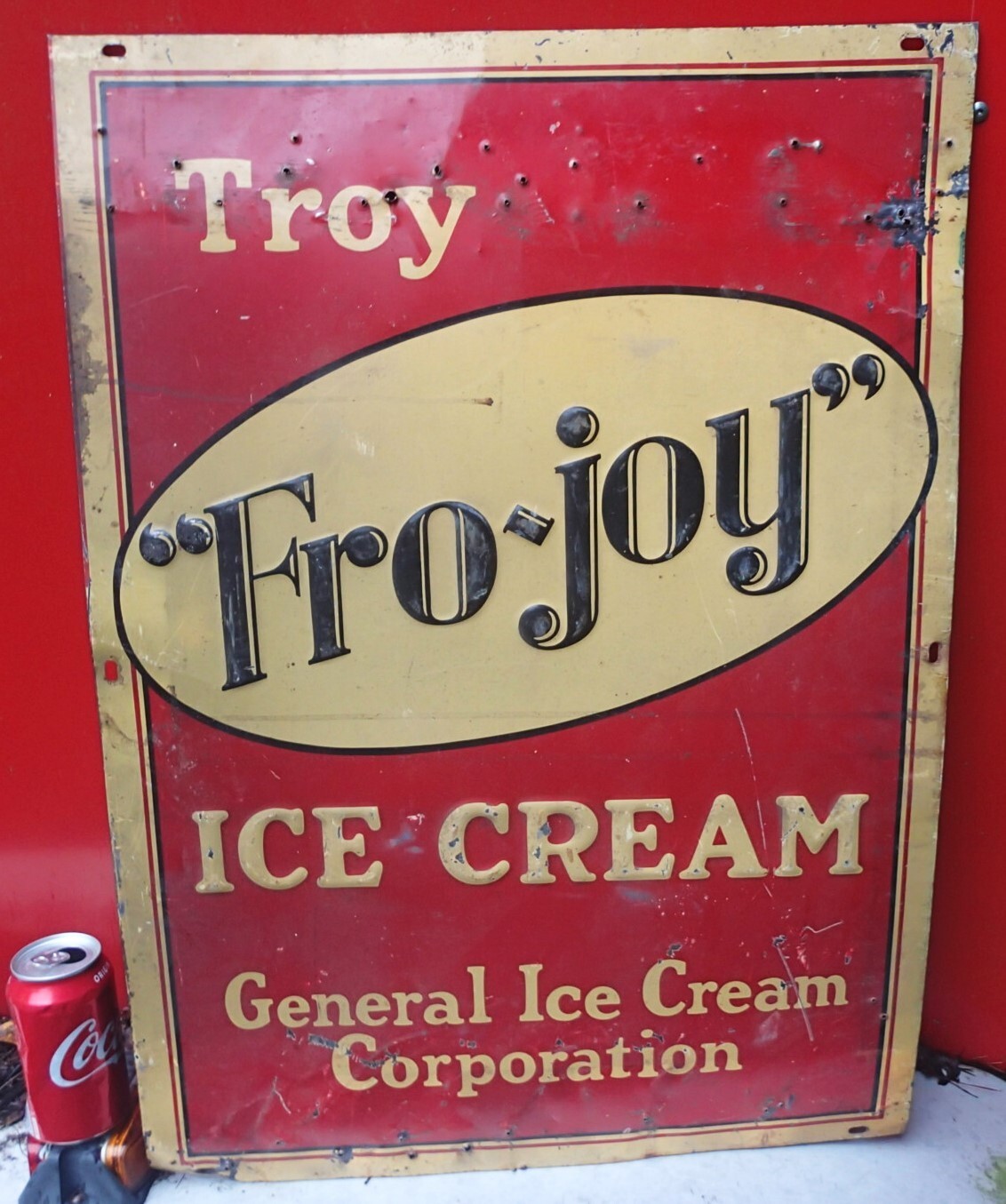 ANTIQUE BABE RUTH TROY FRO JOY ICE CREAM METAL ART ADVERTISING DAIRY MILK SIGN