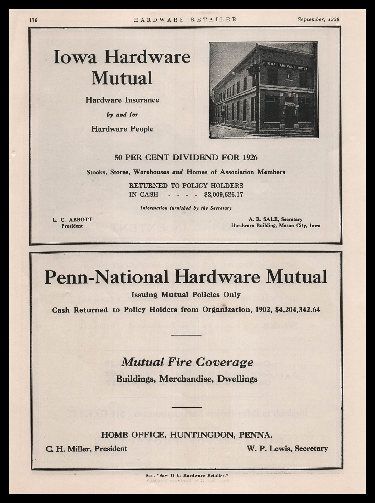 1926 Iowa Hardware Mutual Insurance Building Photo Mason City Iowa Print Ad