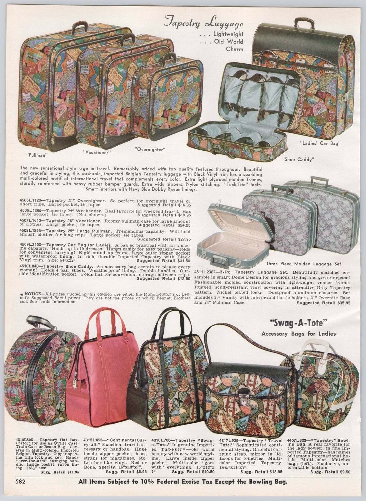 Vintage 1960s Atlantic Tapestry Luggage Swag-a-Tote Print Advertising Catalog