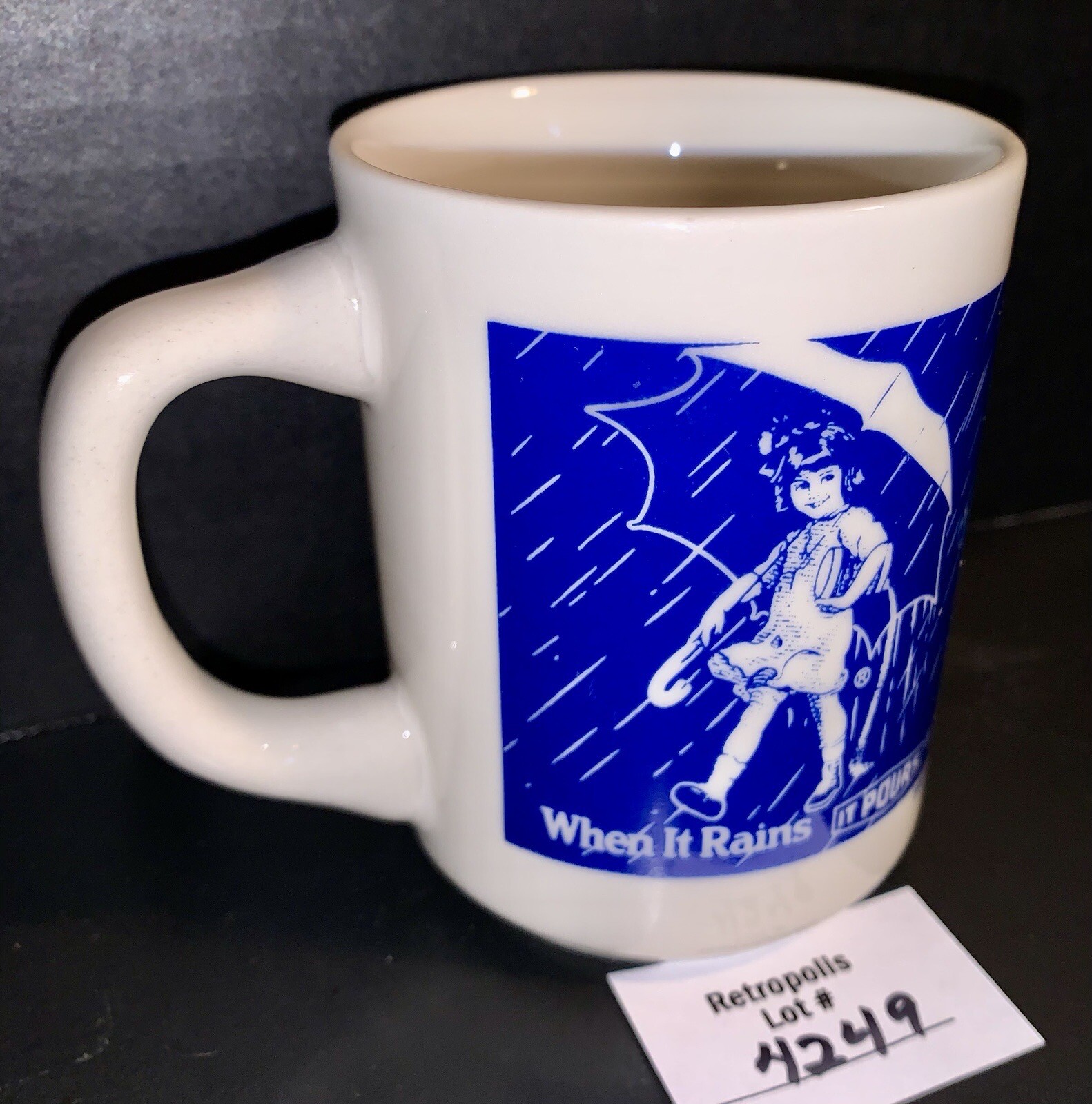 MORTON SALT Girl 1921 Logo When It Rains It Pours COFFEE Mug Vintage