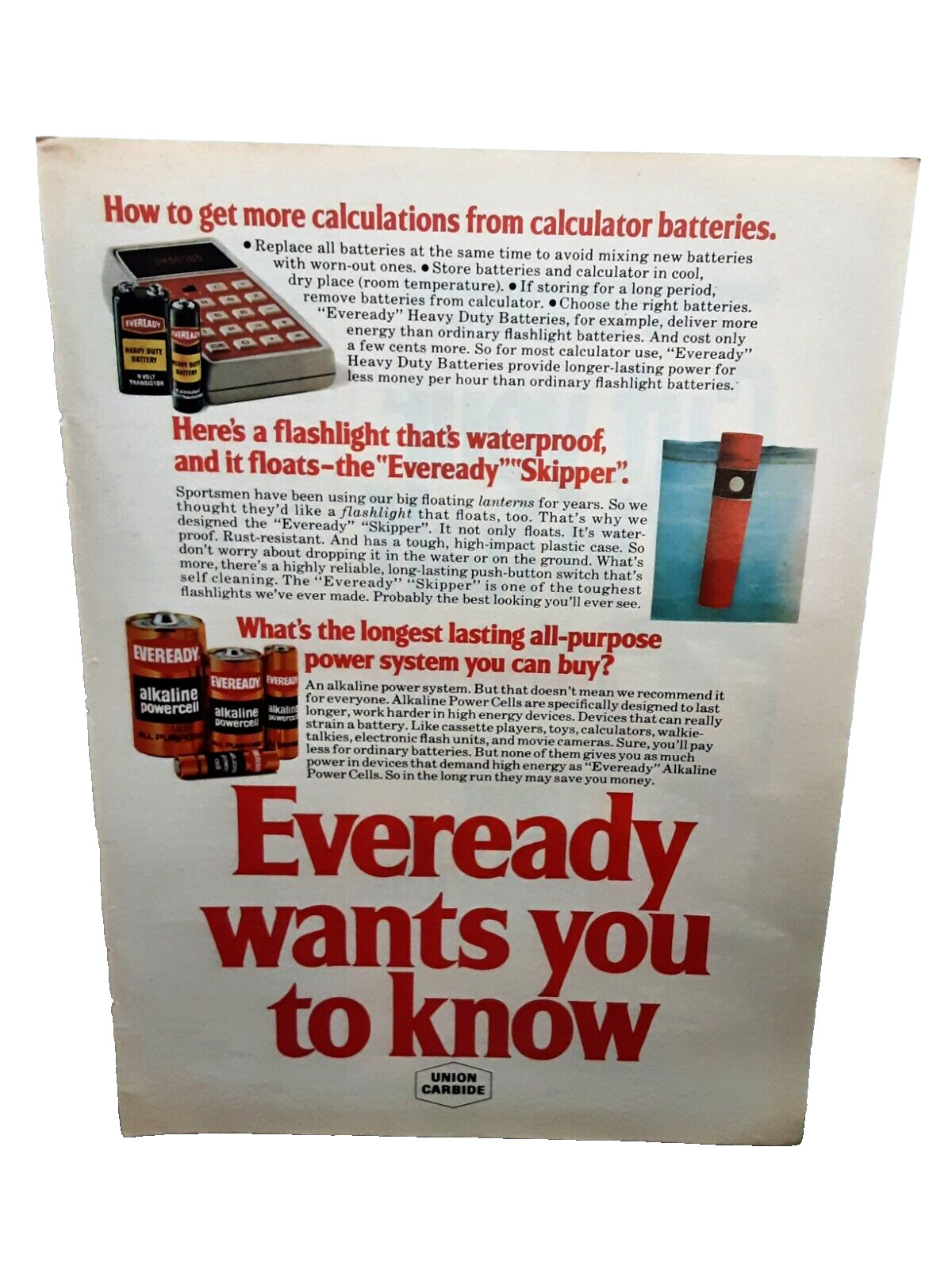 1975 Eveready Alkaline Batteries Union Carbide Original Print Ad Vintage 70s