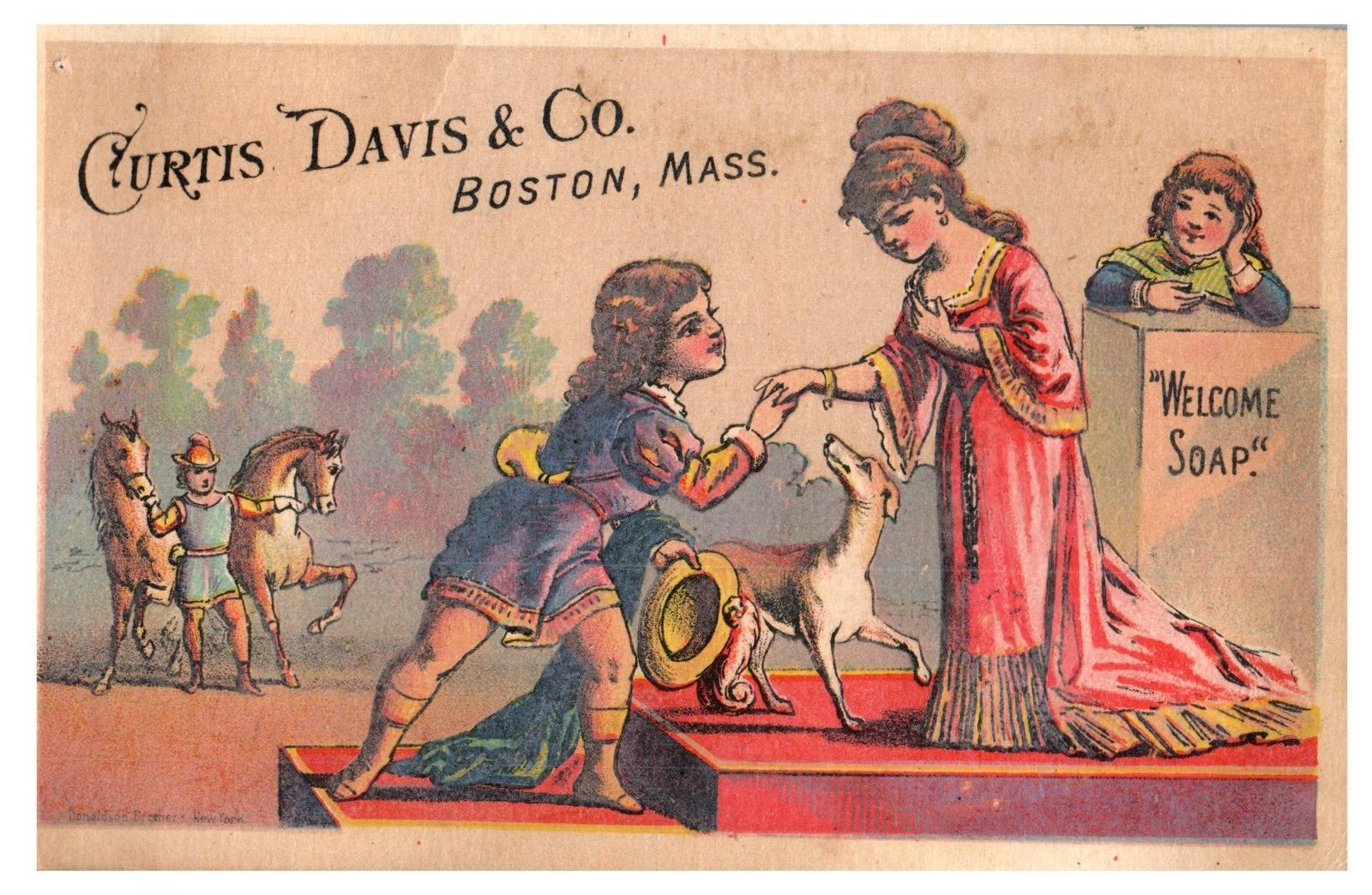 1880s Curtis Davis & Co. Welcome Soap Cute Dogs Peacock Set Of 4 F134