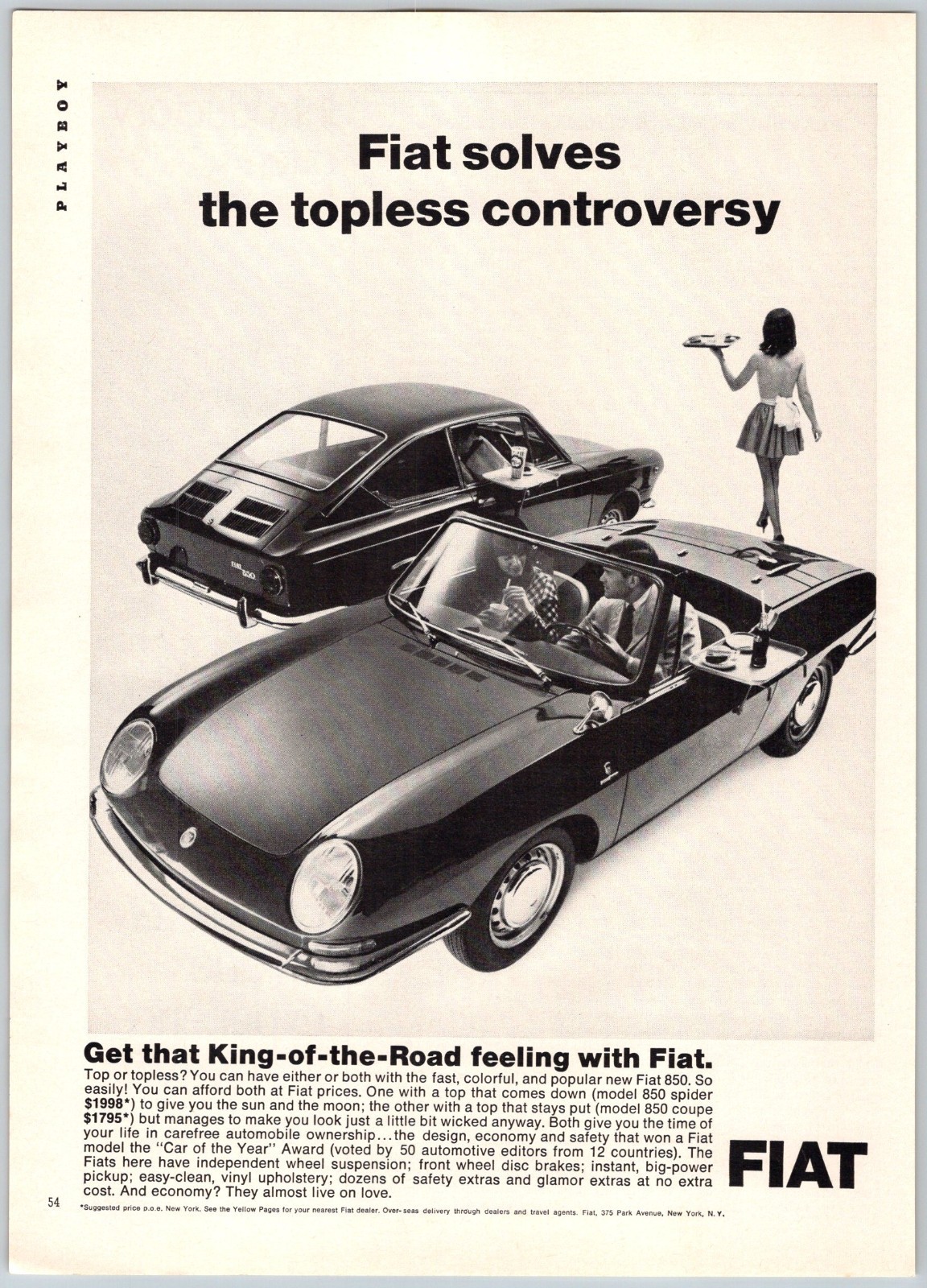 1967 TOPLESS CONTROVERSY FIAT 850 CAR Vintage 8″X11″ Magazine Ad 1960’s HTN67
