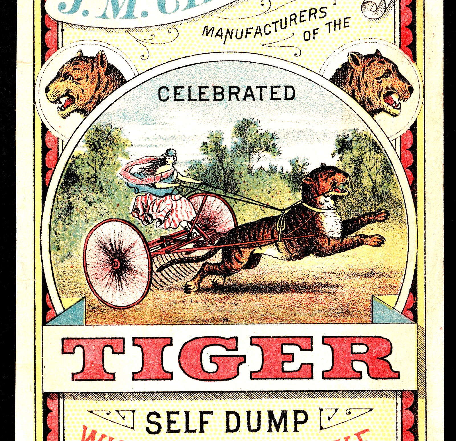 Columbia 1800s Patriotic Tiger Horse Rake Childs Farm Equipment Advertising j.US