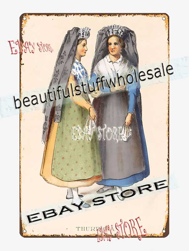 1860s German Folk Costume Thuringia Dress Art Louis Prang Tin Sign indoor art