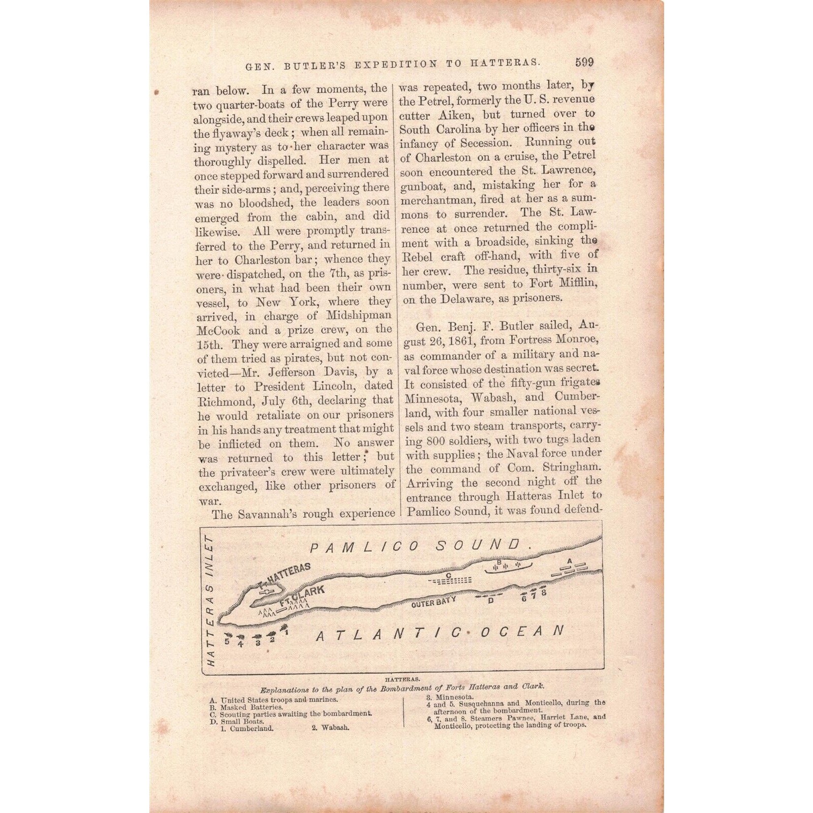 1864 Civil War Hatteras Original Engraved Page 2P1-13
