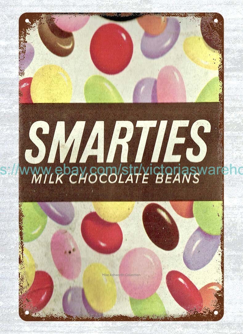 Rowntree & Co Ltd, York – Smarties chocolate beans carton, c1975 metal tin sign