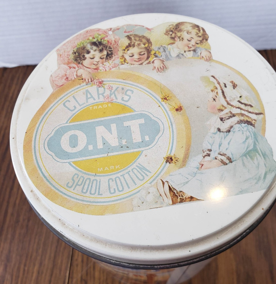 Vintage 1980s Clark’s O.N.T. Spool Cotton 8 Inch Tin With Lid