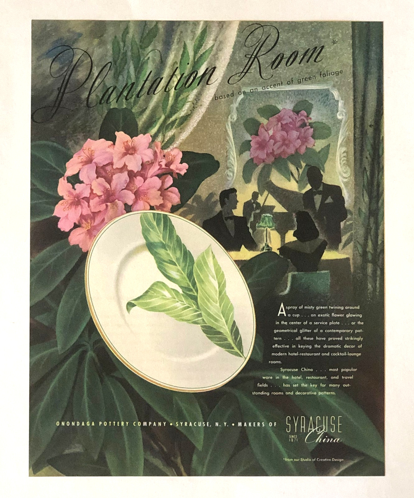 1947 Syracuse China Advertisement Plantation Foliage Formal Dining Vtg Print AD